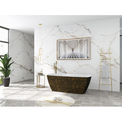 HMR - Round Marble Table with Storage in White