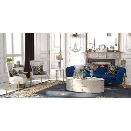 HMR - Round Marble Table with Storage in White
