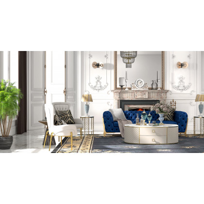 HMR - Round Marble Table with Storage in White