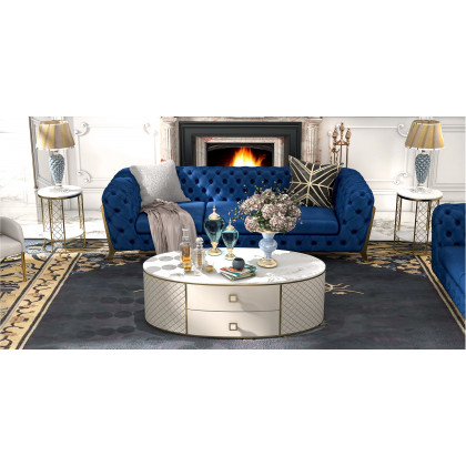 HMR - Round Marble Table with Storage in White