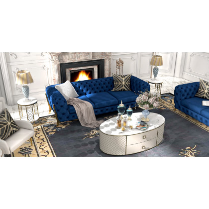 HMR - Round Marble Table with Storage in White