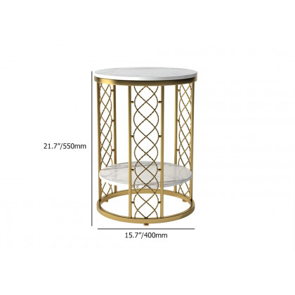 HMR - Round Marble Table with Storage in White