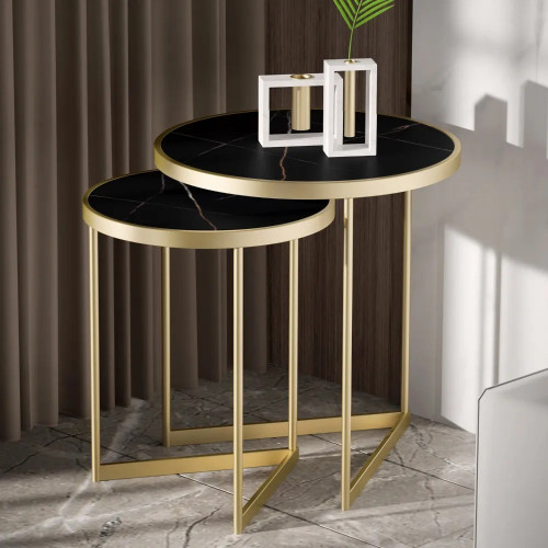 HMR Modern End Table Sets - Black, Marble