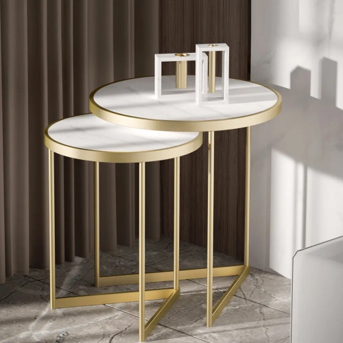 HMR Modern End Table Sets - White, Marble