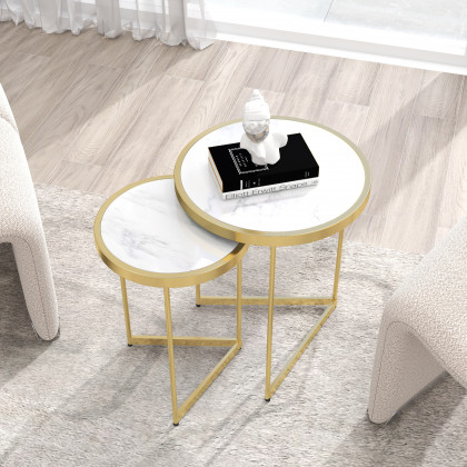 HMR Modern End Table Sets - White, Marble