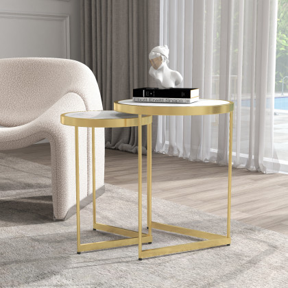 HMR Modern End Table Sets - White, Marble