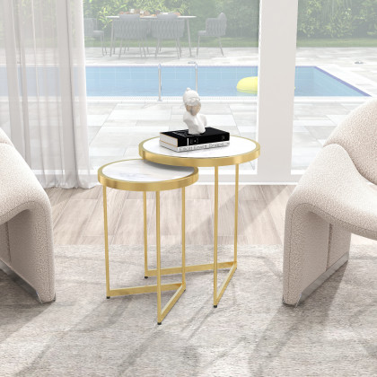 HMR Modern End Table Sets - White, Marble