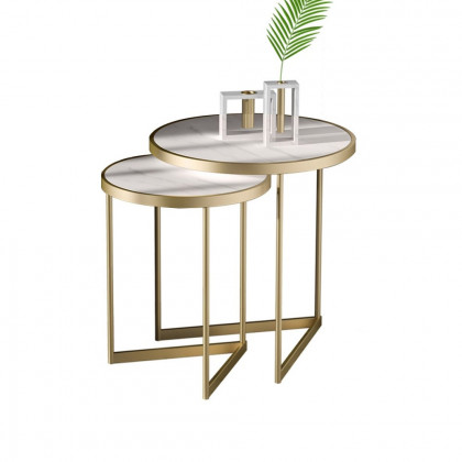 HMR Modern End Table Sets - White, Marble