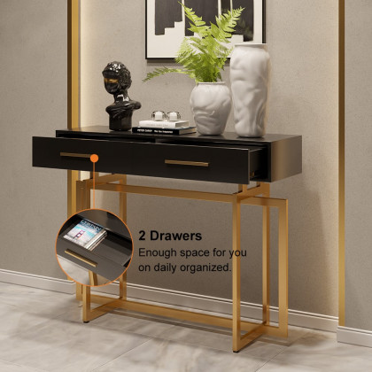 HMR Modern Narrow 40" Console Table with Storage Drawers - Black