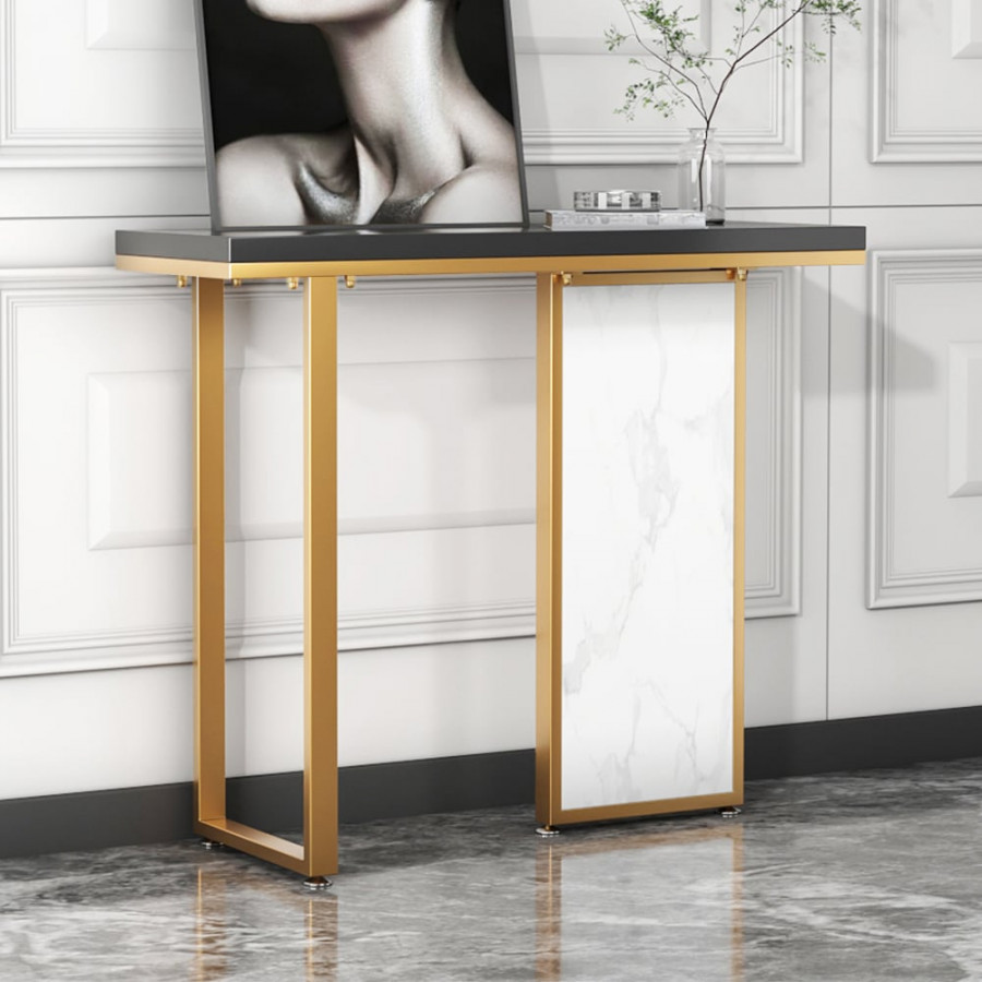 HMR - Modern Rectangular Console Table with Wooden Top 39" in Black and White
