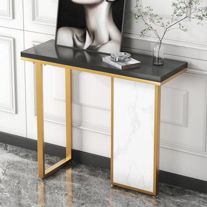 HMR - Modern Rectangular Console Table with Wooden Top 39" in Black and White
