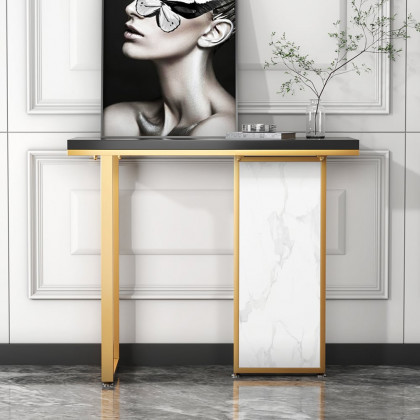 HMR - Modern Rectangular Console Table with Wooden Top 39" in Black and White