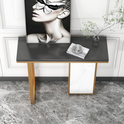 HMR - Modern Rectangular Console Table with Wooden Top 39" in Black and White