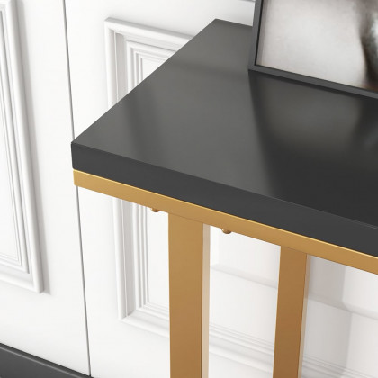 HMR - Modern Rectangular Console Table with Wooden Top 39" in Black and White