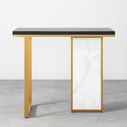 HMR - Modern Rectangular Console Table with Wooden Top 39" in Black and White