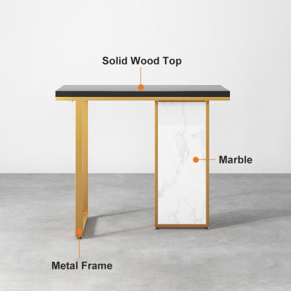 HMR - Modern Rectangular Console Table with Wooden Top 39" in Black and White