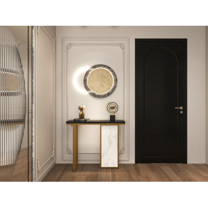 HMR - Modern Rectangular Console Table with Wooden Top 39" in Black and White