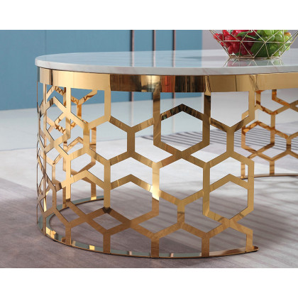 HMR - Oval Coffee Table Marble Top with Stainless Steel Frame in Gold