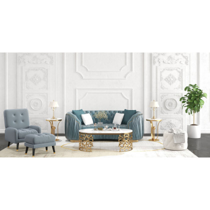 HMR - Oval Coffee Table Marble Top with Stainless Steel Frame in Gold