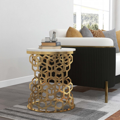 HMR - Currs End Table with Marble Top Side Table in Gold