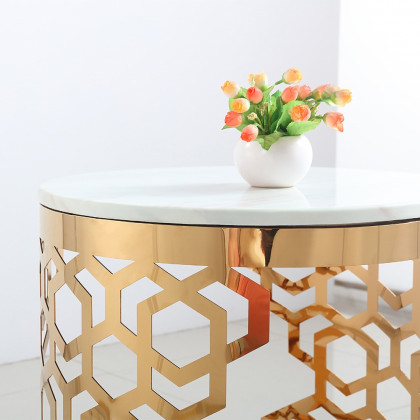 HMR - Currs End Table with Marble Top Side Table in Gold