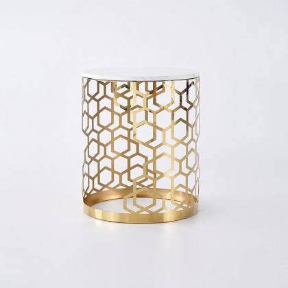HMR - Currs End Table with Marble Top Side Table in Gold