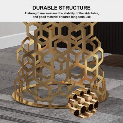 HMR - Currs End Table with Marble Top Side Table in Gold
