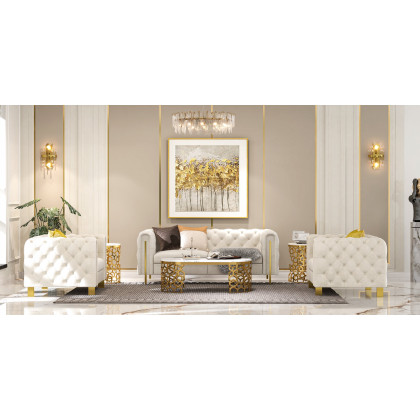 HMR - Currs End Table with Marble Top Side Table in Gold