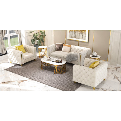 HMR - Currs End Table with Marble Top Side Table in Gold