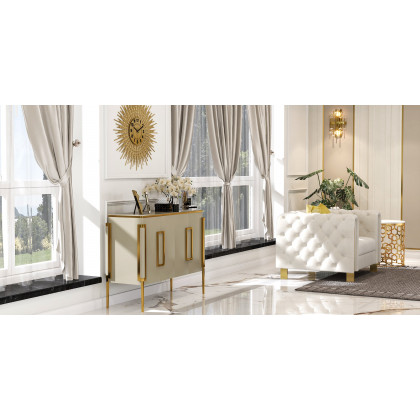 HMR - Currs End Table with Marble Top Side Table in Gold