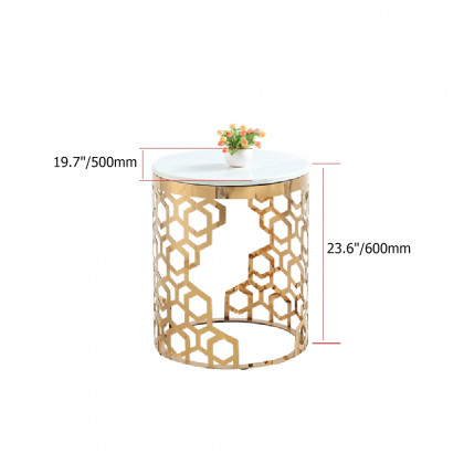 HMR - Currs End Table with Marble Top Side Table in Gold