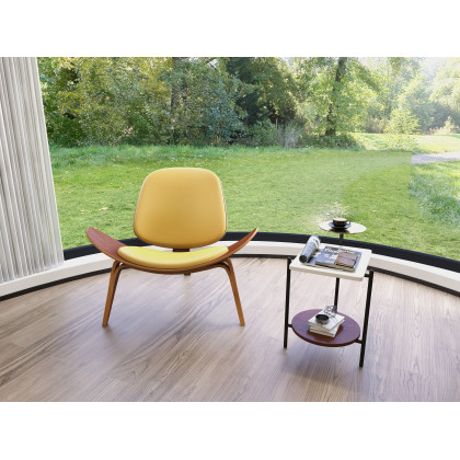 HMR - White Wood and Marble End Table with 3 Tiers in Gold and Walnut