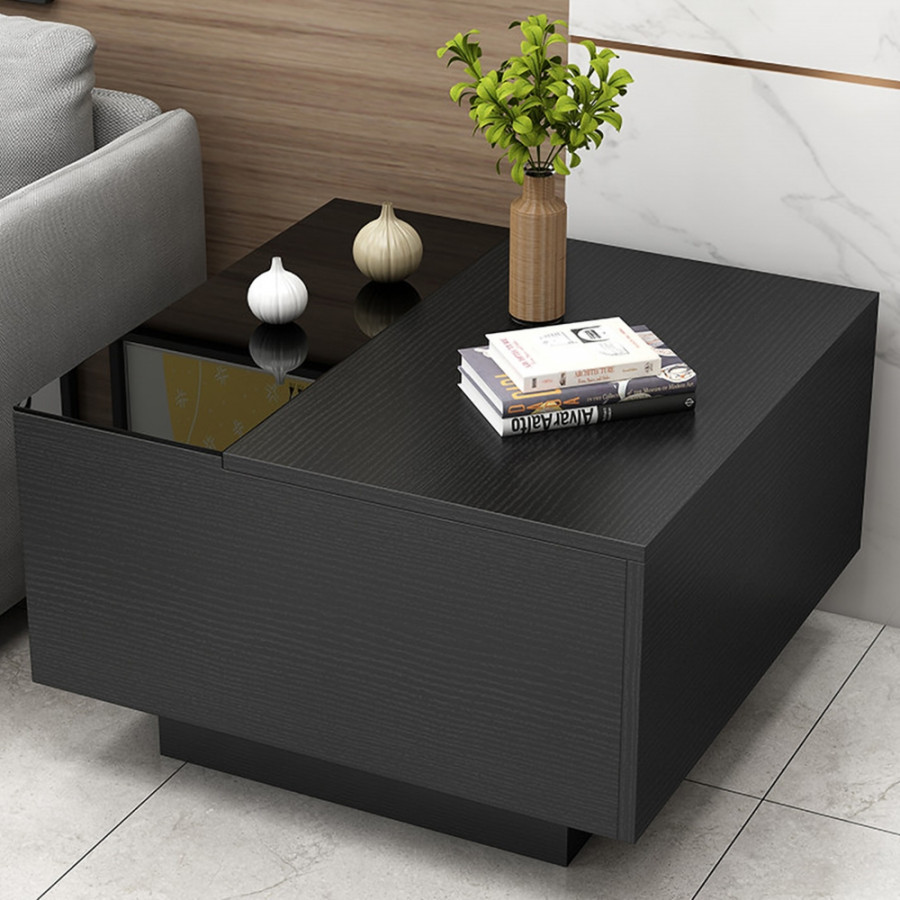 HMR - Wood End Table with Storage in 23.6"H, Black