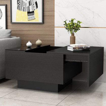 HMR - Wood End Table with Storage in 23.6"H, Black