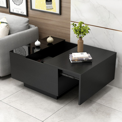 HMR - Wood End Table with Storage in 23.6"H, Black