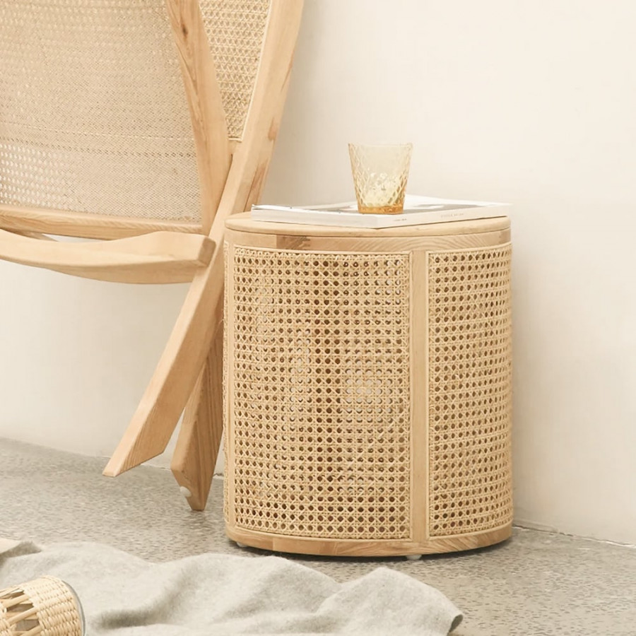 HMR - Round End Table with Storage in Rattan