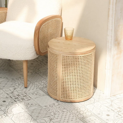 HMR - Round End Table with Storage in Rattan