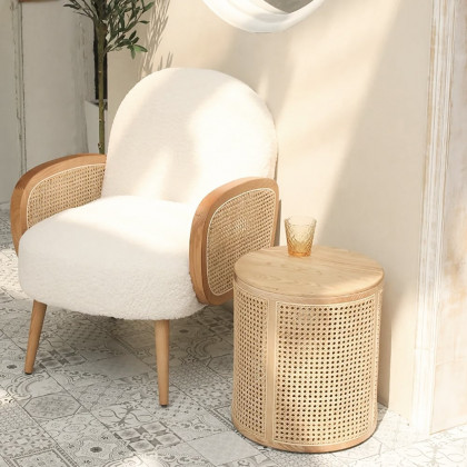 HMR - Round End Table with Storage in Rattan