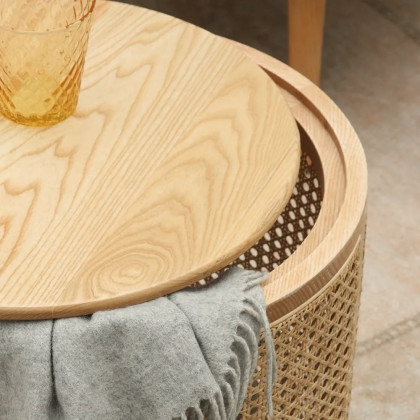 HMR - Round End Table with Storage in Rattan