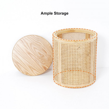 HMR - Round End Table with Storage in Rattan