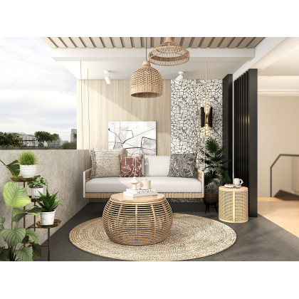 HMR - Round End Table with Storage in Rattan