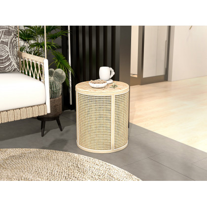 HMR - Round End Table with Storage in Rattan