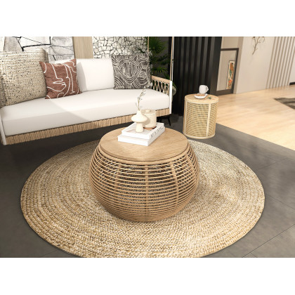 HMR - Round End Table with Storage in Rattan