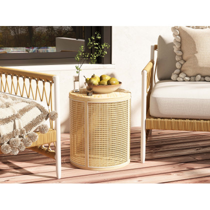 HMR - Round End Table with Storage in Rattan