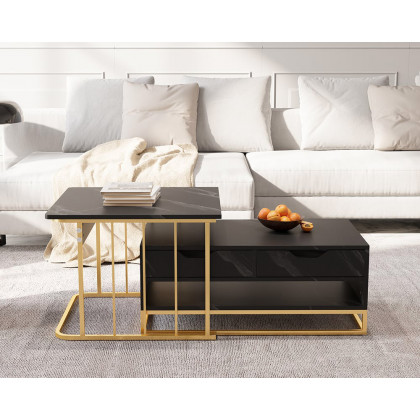 HMR Modern Nesting Coffee Table with Drawers & Shelves (Set of 2) - Black
