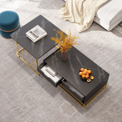 HMR Modern Nesting Coffee Table with Drawers & Shelves (Set of 2) - Black