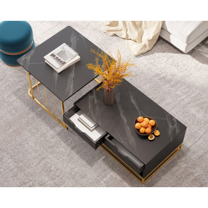 HMR Modern Nesting Coffee Table with Drawers & Shelves (Set of 2) - Black