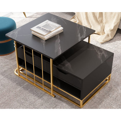 HMR Modern Nesting Coffee Table with Drawers & Shelves (Set of 2) - Black