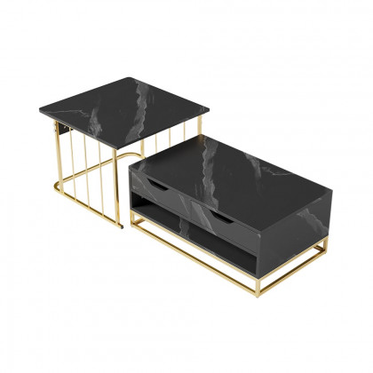 HMR Modern Nesting Coffee Table with Drawers & Shelves (Set of 2) - Black