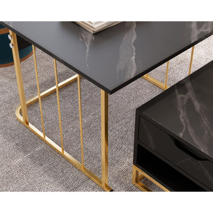 HMR Modern Nesting Coffee Table with Drawers & Shelves (Set of 2) - Black